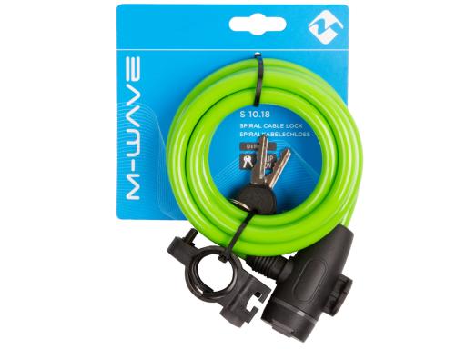 M-WAVE 10x1800mm spirálový kabelový zámek, zelený