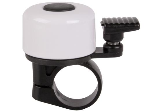 Ocelový mini zvonek na kolo, bílý